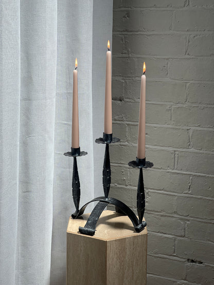 THREE ARM IRON CANDELABRA