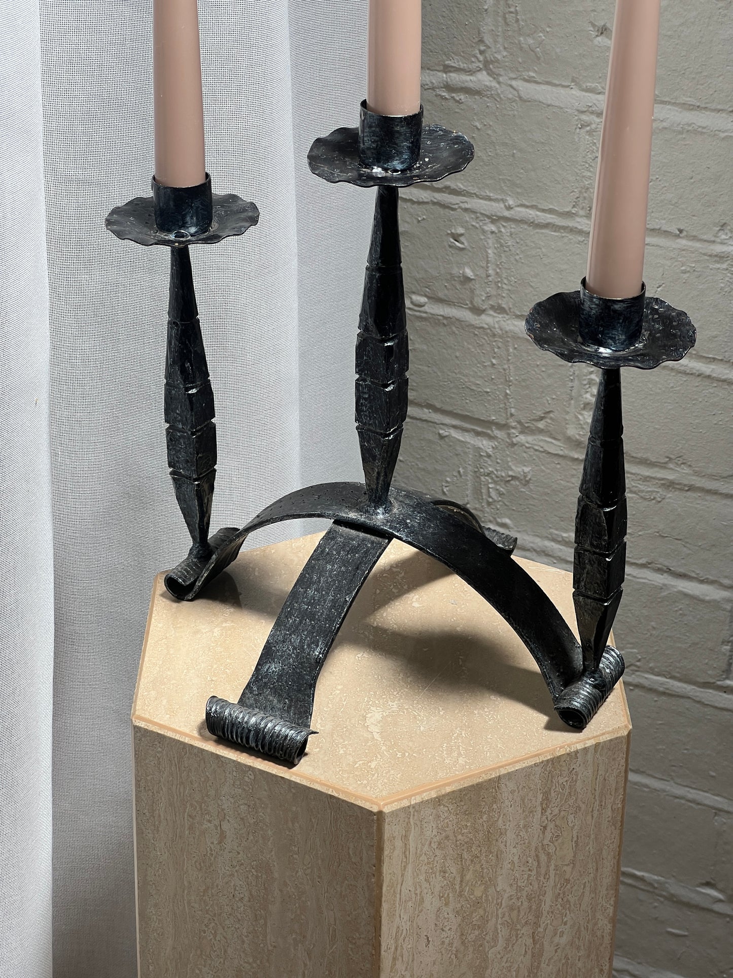 THREE ARM IRON CANDELABRA