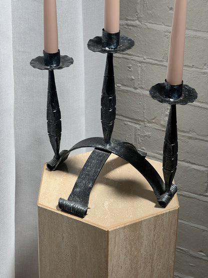 THREE ARM IRON CANDELABRA