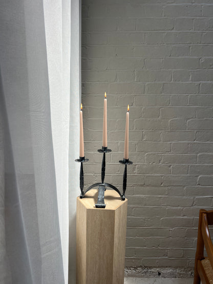 THREE ARM IRON CANDELABRA