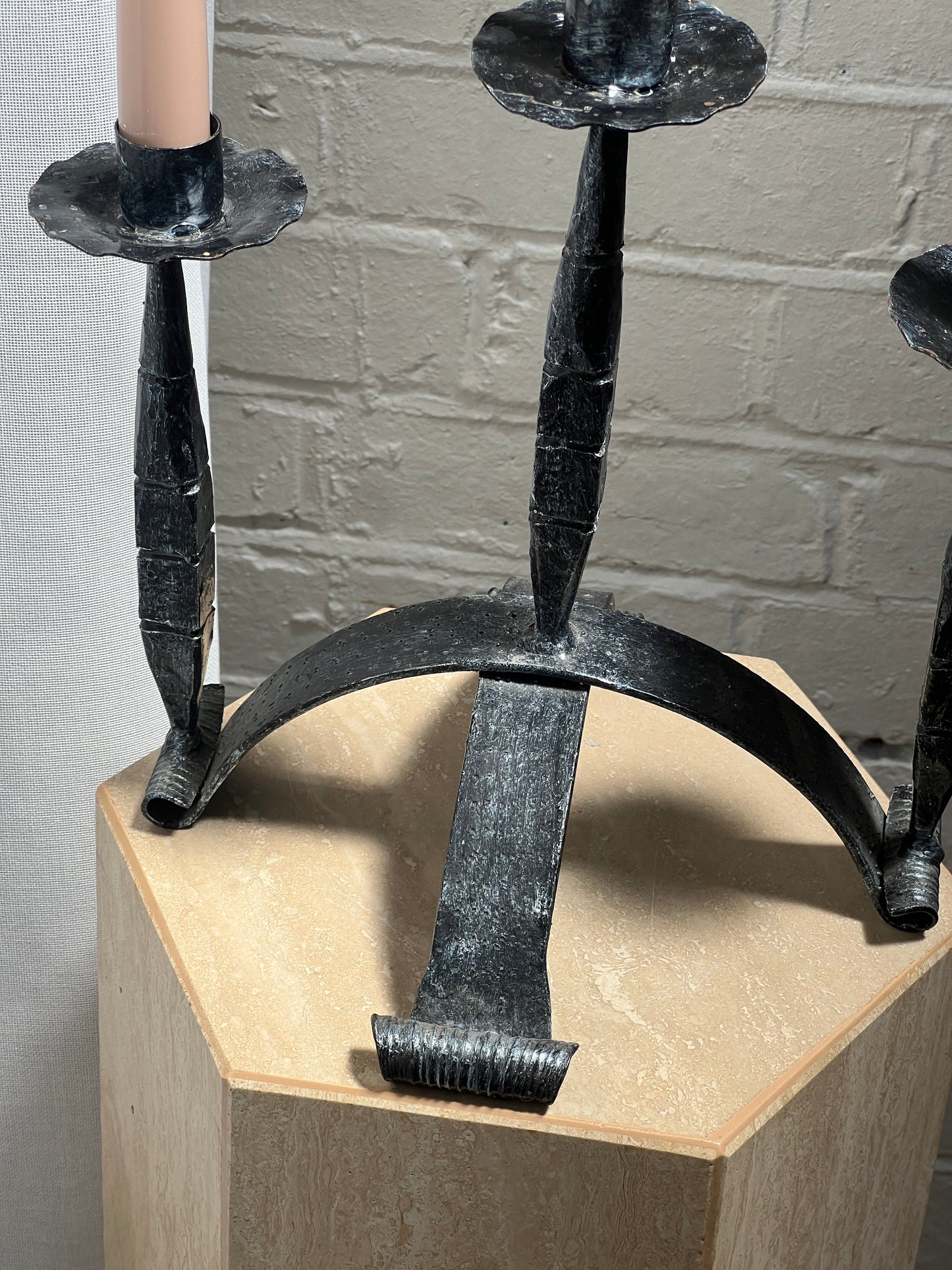 THREE ARM IRON CANDELABRA