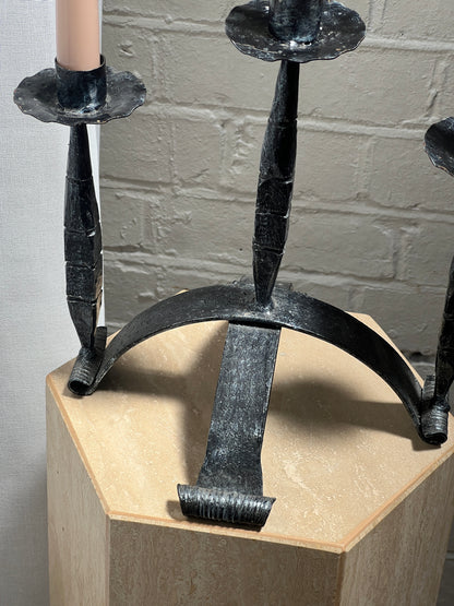THREE ARM IRON CANDELABRA