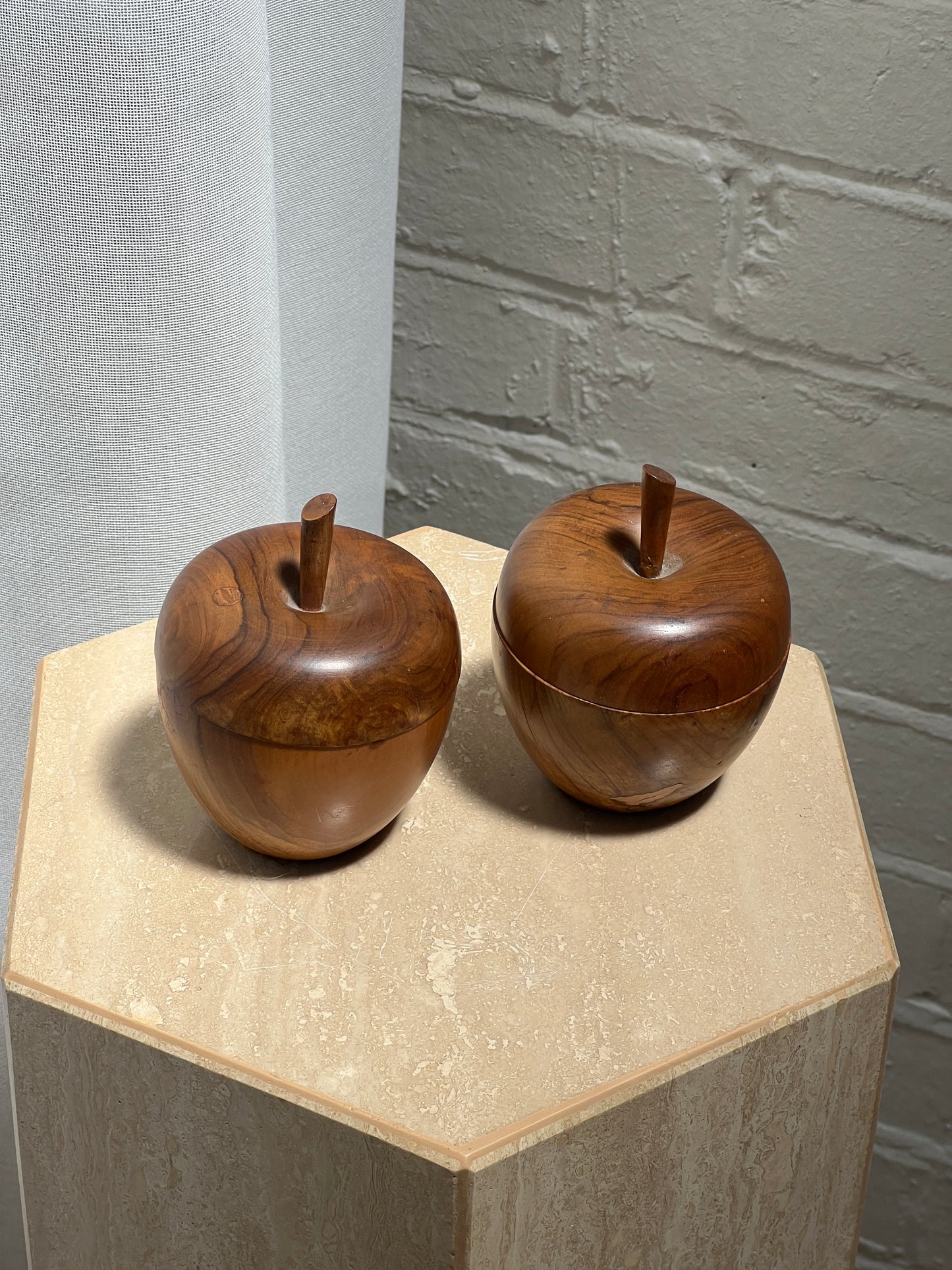 PAIR OF WOODEN APPLES