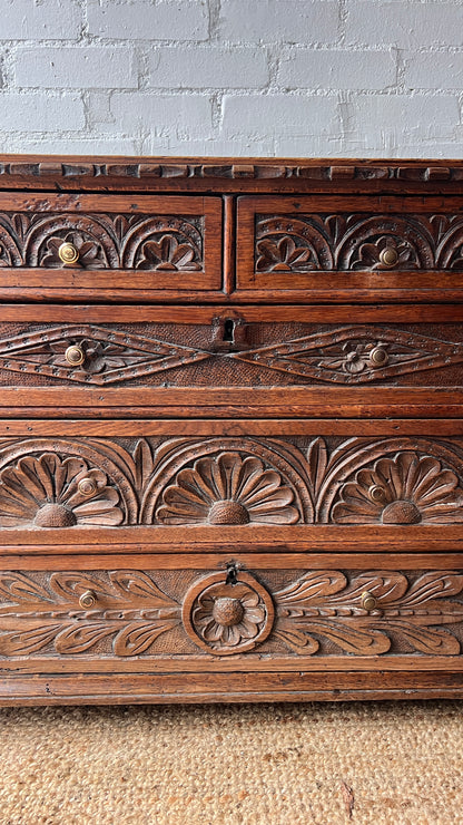 ANTIQUE CARVED CHEST OF DRAWERS