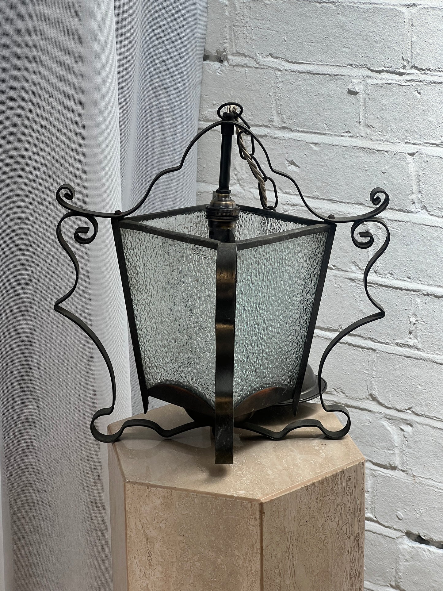 GLASS WROUGHT IRON LANTERN