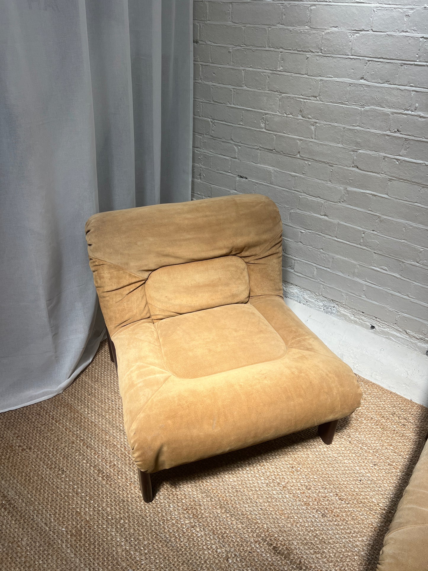 70S CREAM SUEDE MODULAR LOUNGE CHAIR – TWO