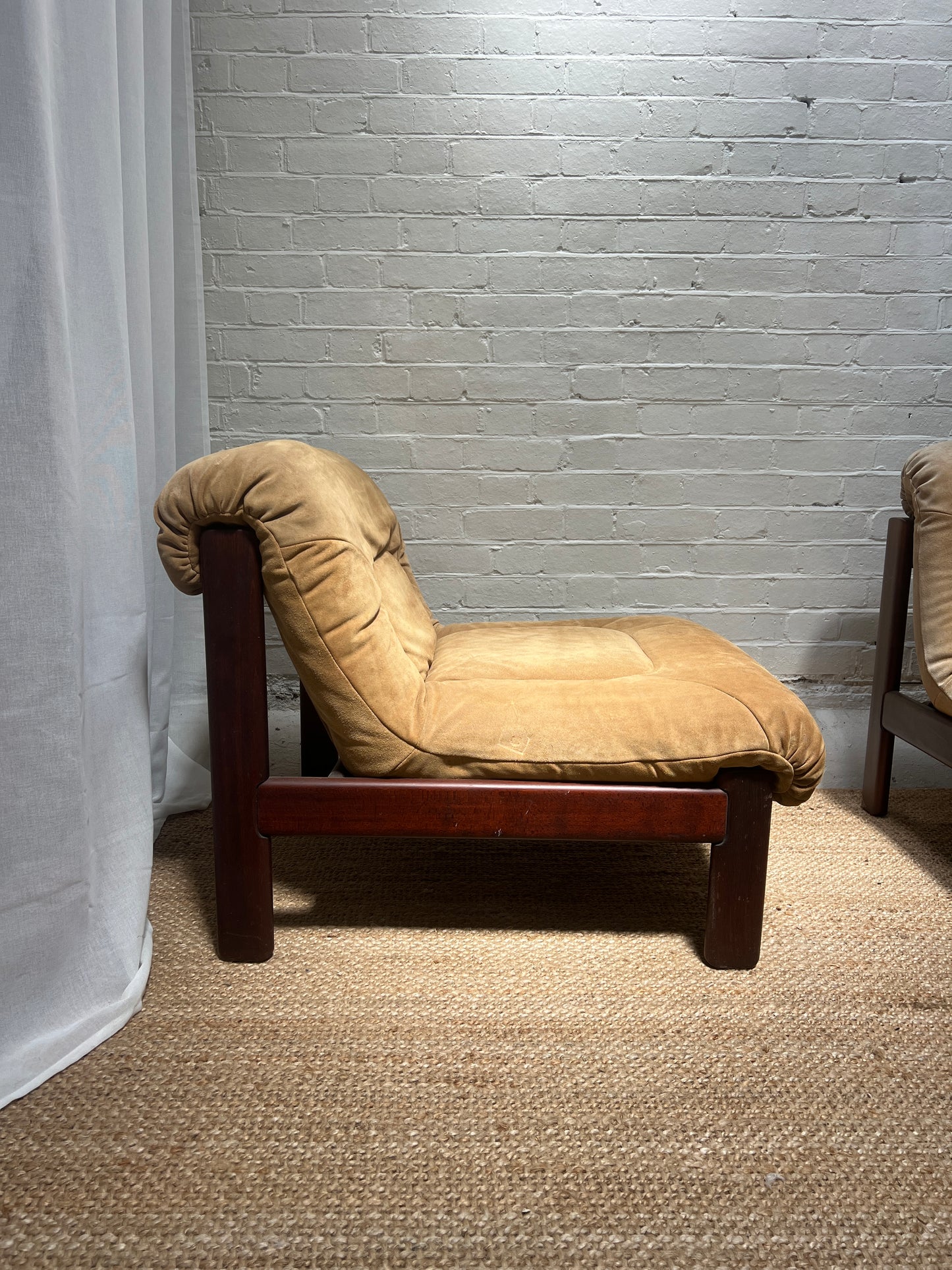 70S CREAM SUEDE MODULAR LOUNGE CHAIR – TWO