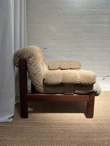 70S CREAM SUEDE MODULAR ARM CHAIR