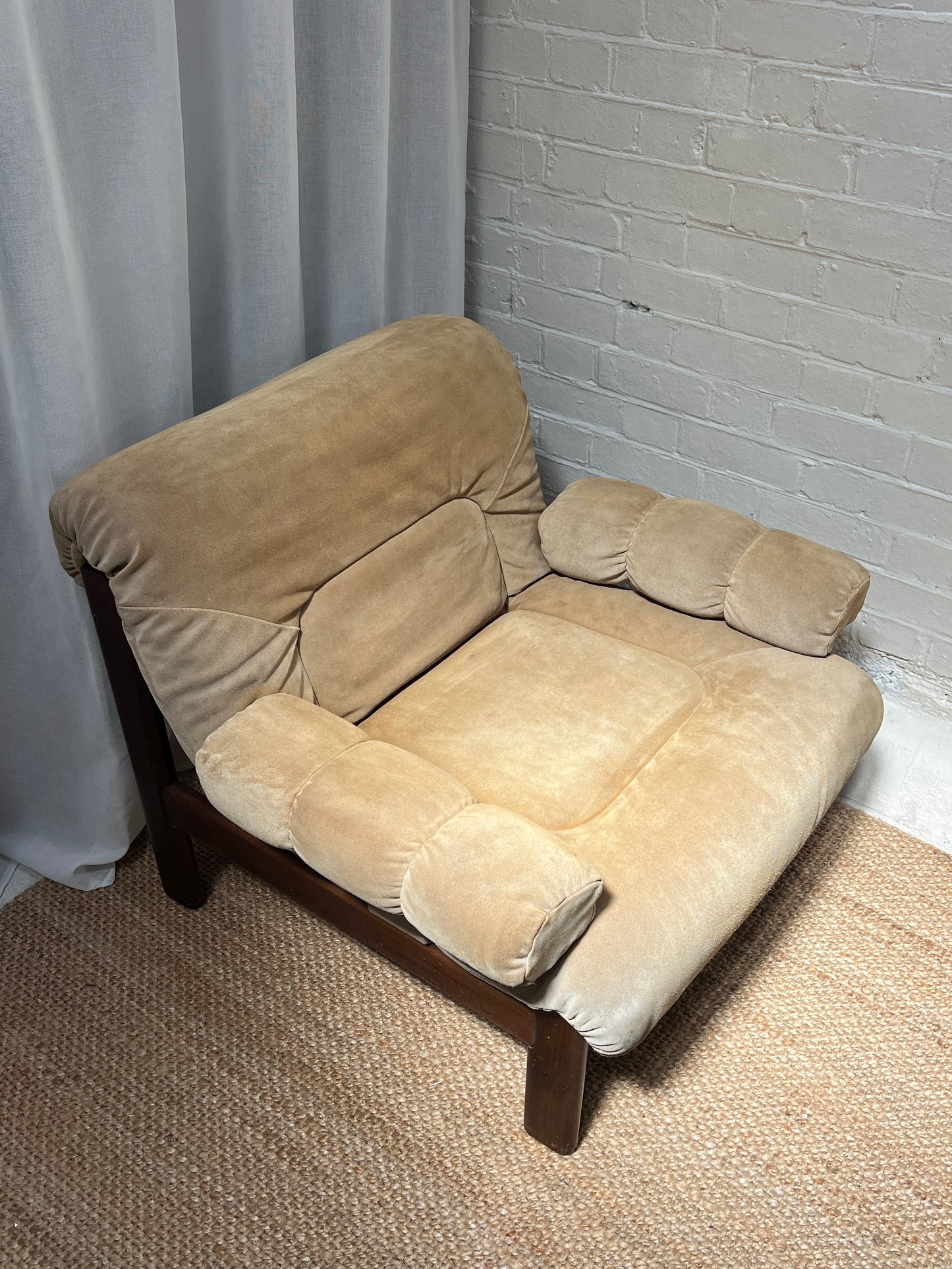 70S CREAM SUEDE MODULAR ARM CHAIR