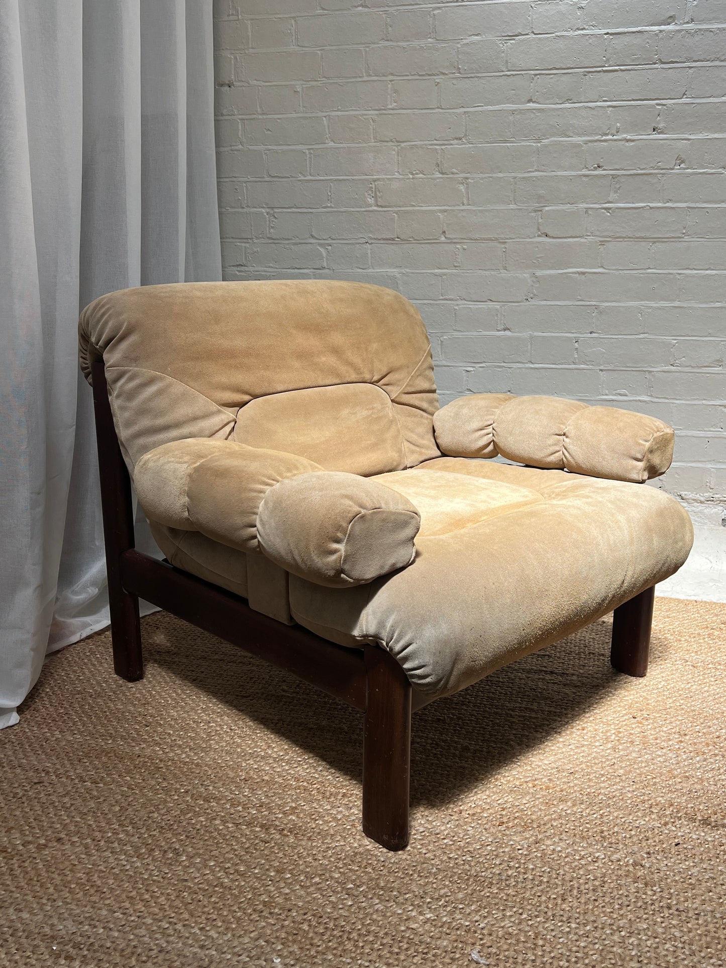 70S CREAM SUEDE MODULAR ARM CHAIR