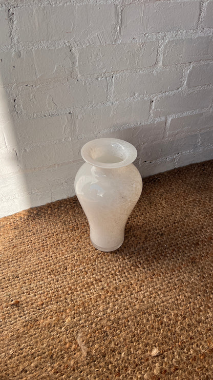 70'S WHITE ART GLASS URN VASE
