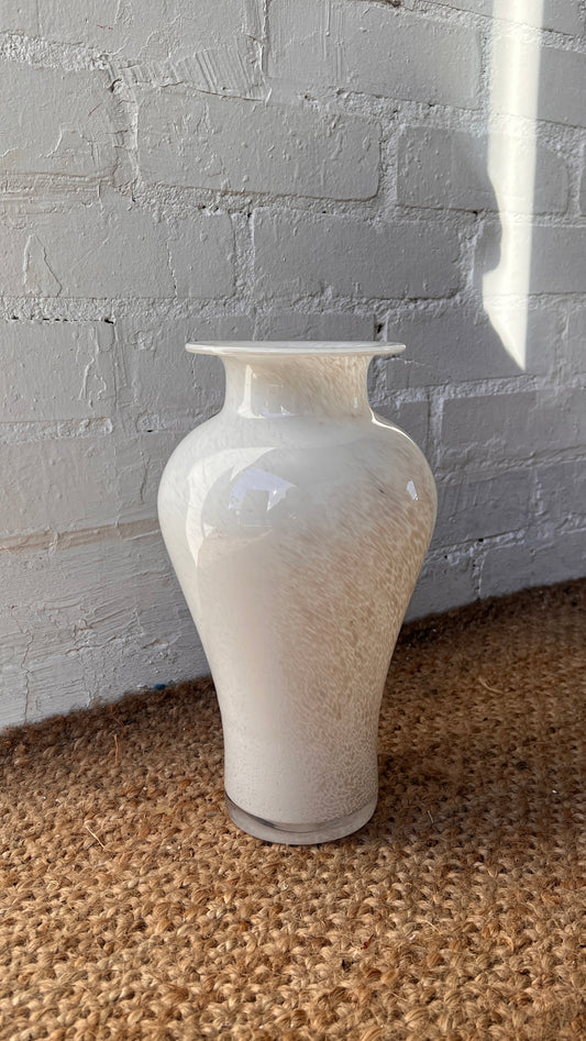 70'S WHITE ART GLASS URN VASE