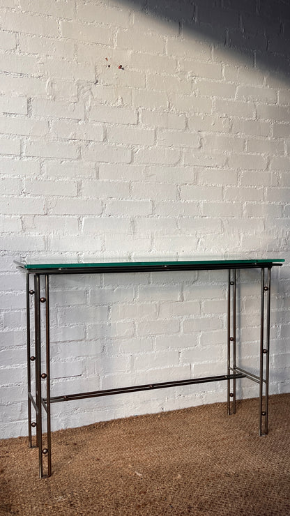 80S GLASS CONSOLE TABLE