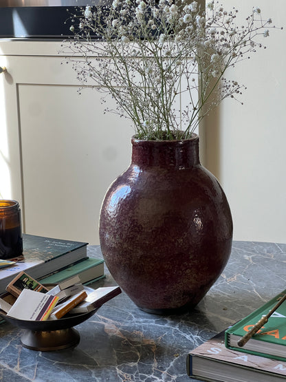 FRENCH BURGUNDY GLAZE CERAMIC VASE
