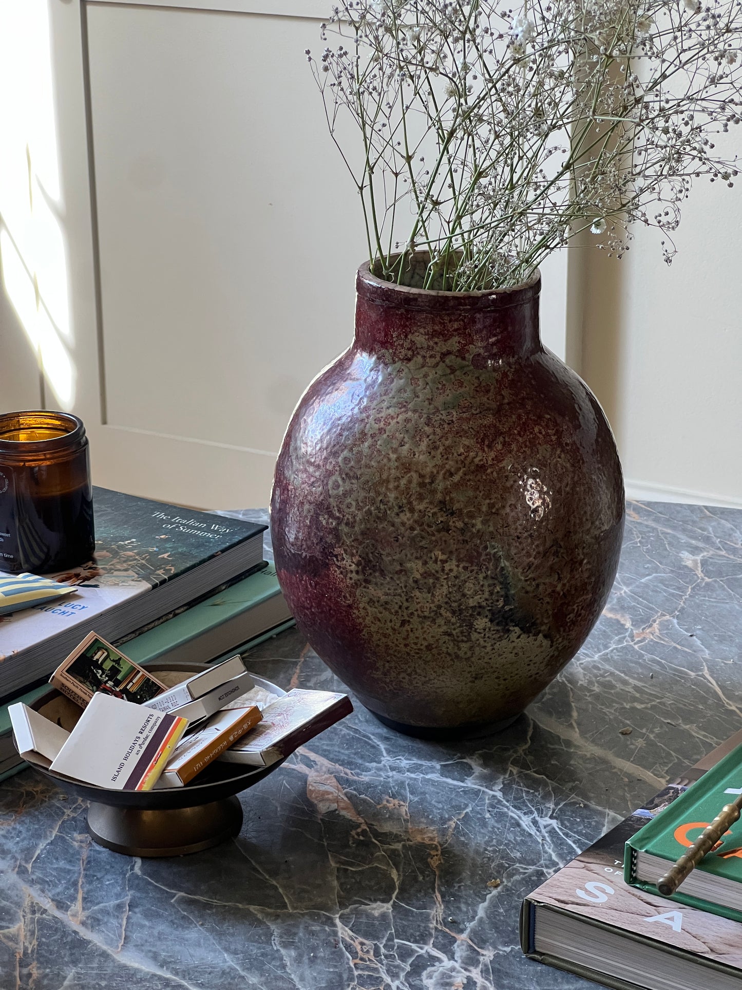 FRENCH BURGUNDY GLAZE CERAMIC VASE
