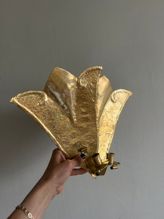 PAIR OF SWEDISH BRASS FAN SCONCES