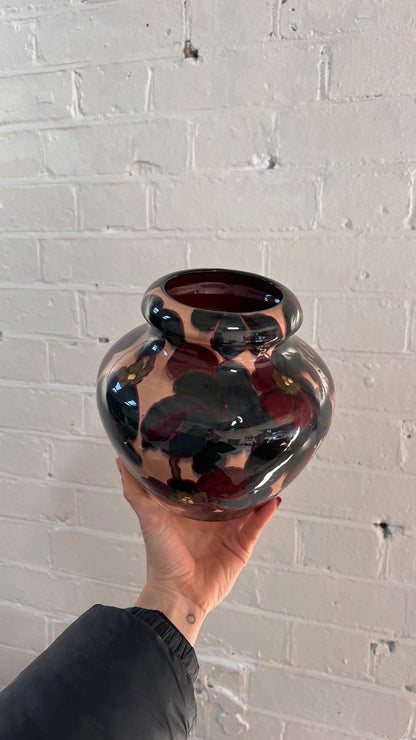 ART DECO BURGUNDY FLORAL SMALL VASE