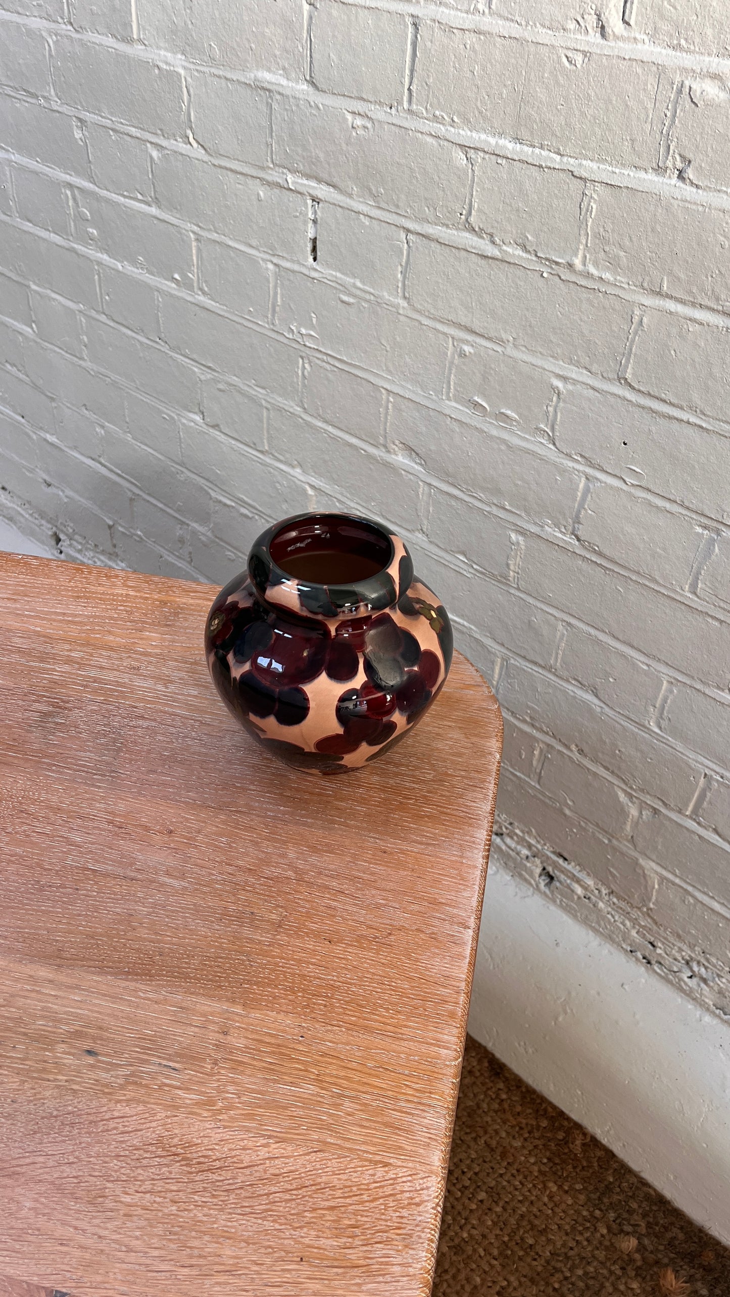 ART DECO BURGUNDY FLORAL SMALL VASE