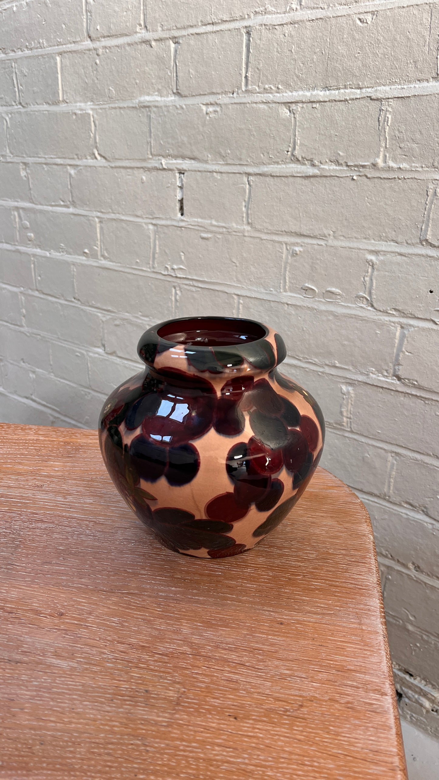 ART DECO BURGUNDY FLORAL SMALL VASE