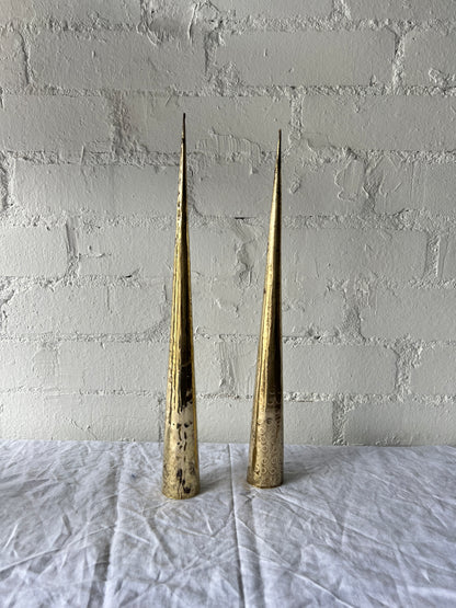 PAIR OF BRASS TALL CONES