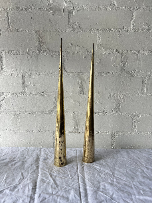 PAIR OF BRASS TALL CONES