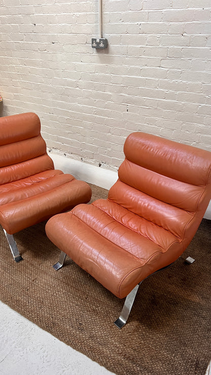 70S PEACH CHROME LOUNGE CHAIRS