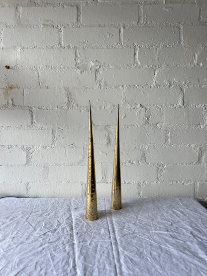 PAIR OF BRASS TALL CONES