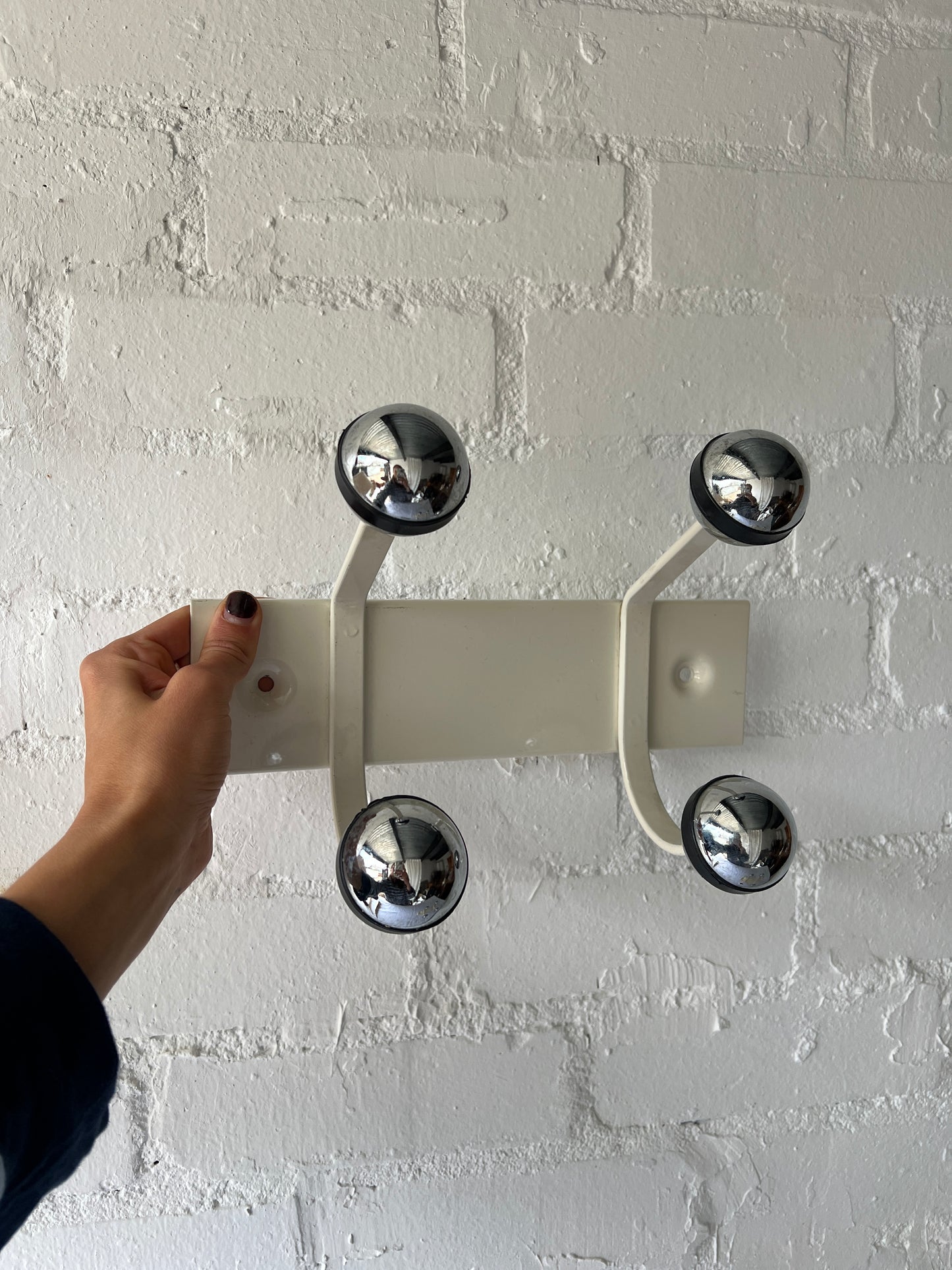 SPACE AGE WHITE & CHROME WALL HOOKS