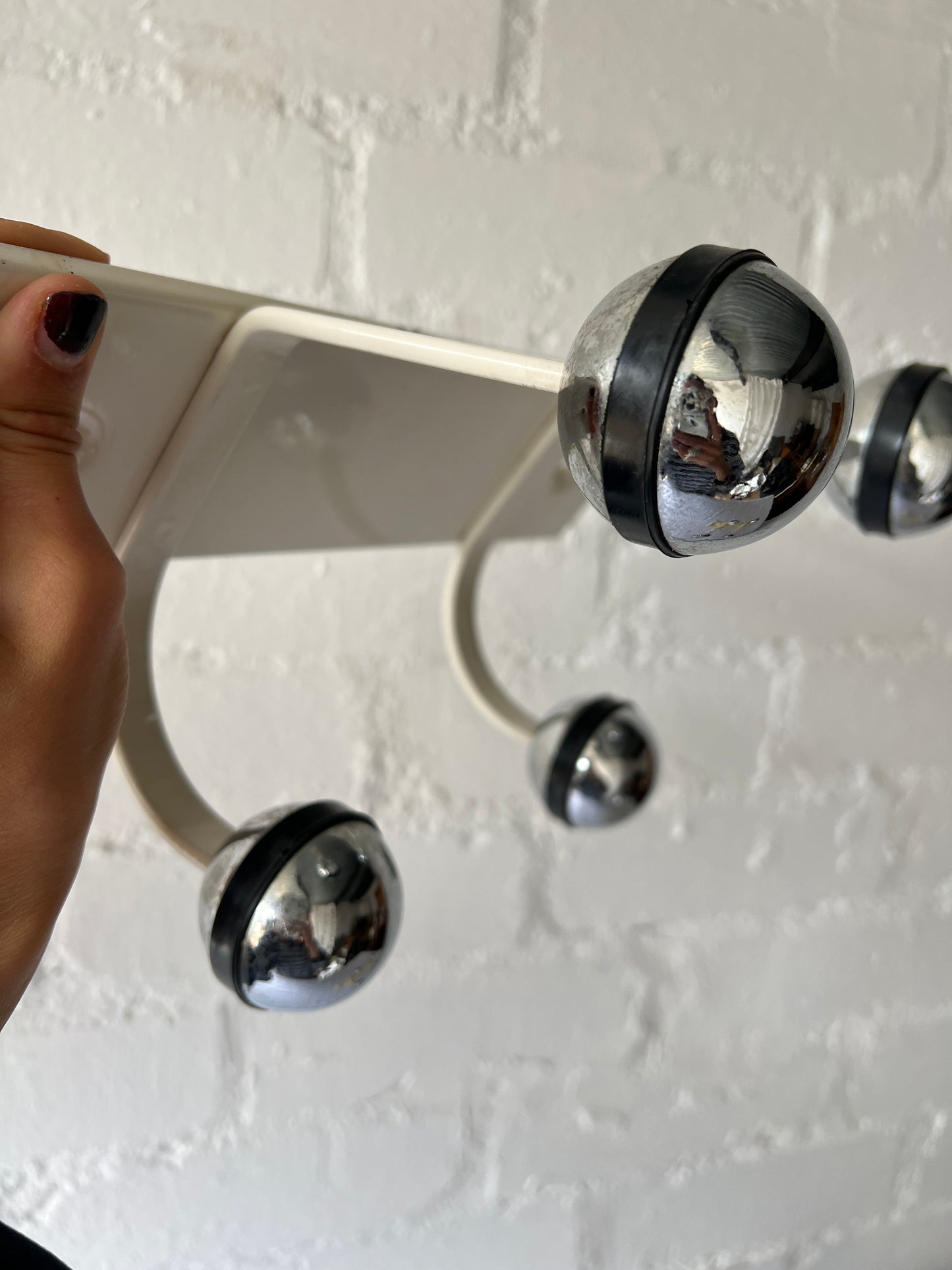 SPACE AGE WHITE & CHROME WALL HOOKS