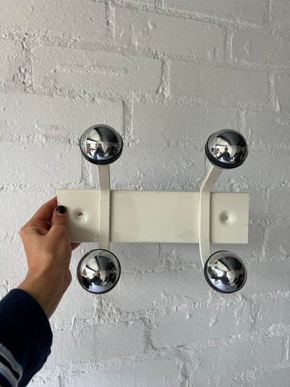 SPACE AGE WHITE & CHROME WALL HOOKS