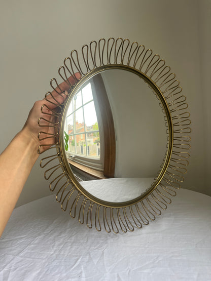 Circular brass convex mirror in the style of Josef Frank