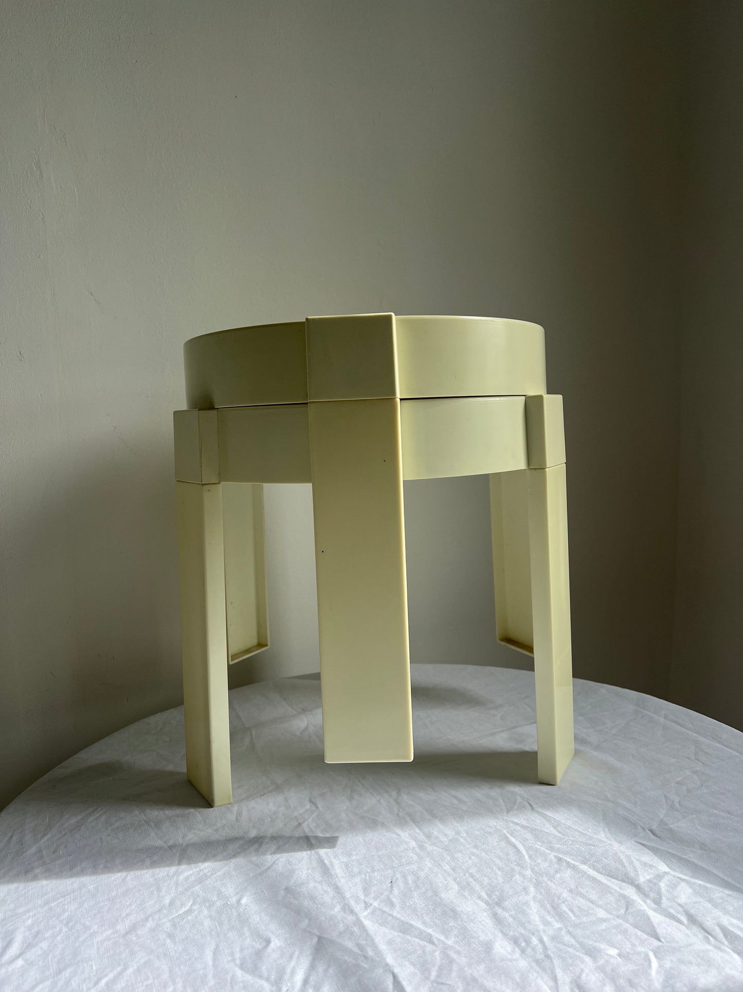 Pair of 70s space age baby yellow stacking tables
