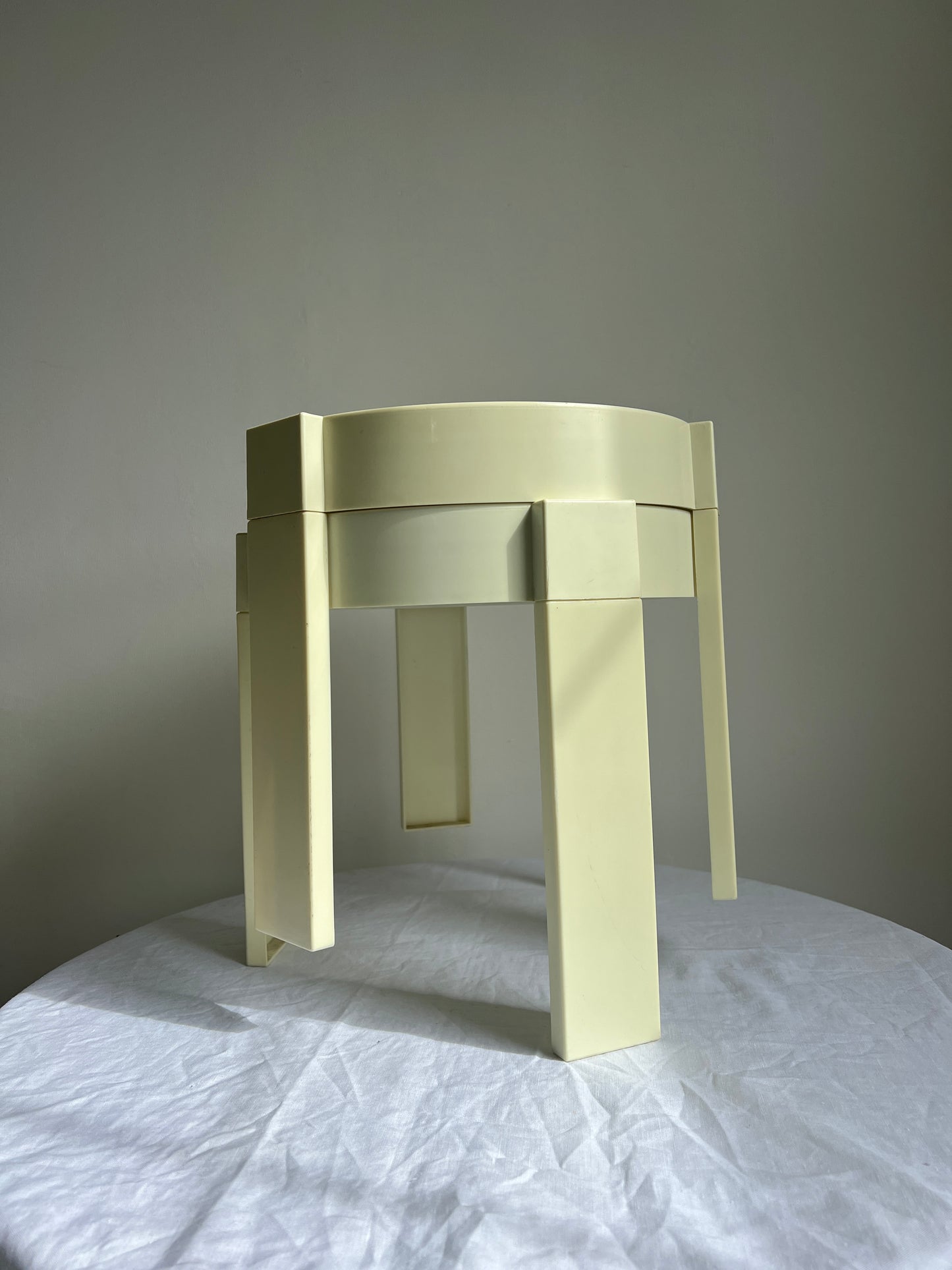 Pair of 70s space age baby yellow stacking tables