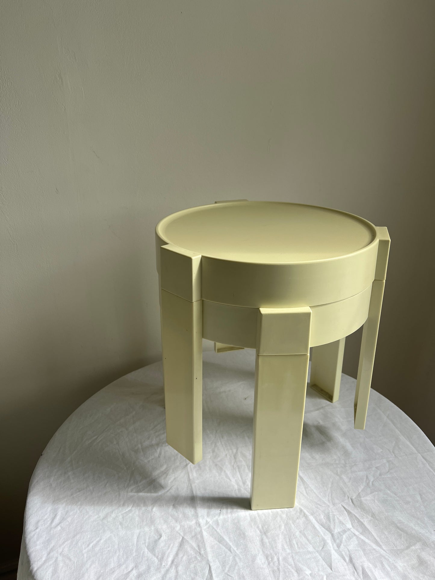 Pair of 70s space age baby yellow stacking tables