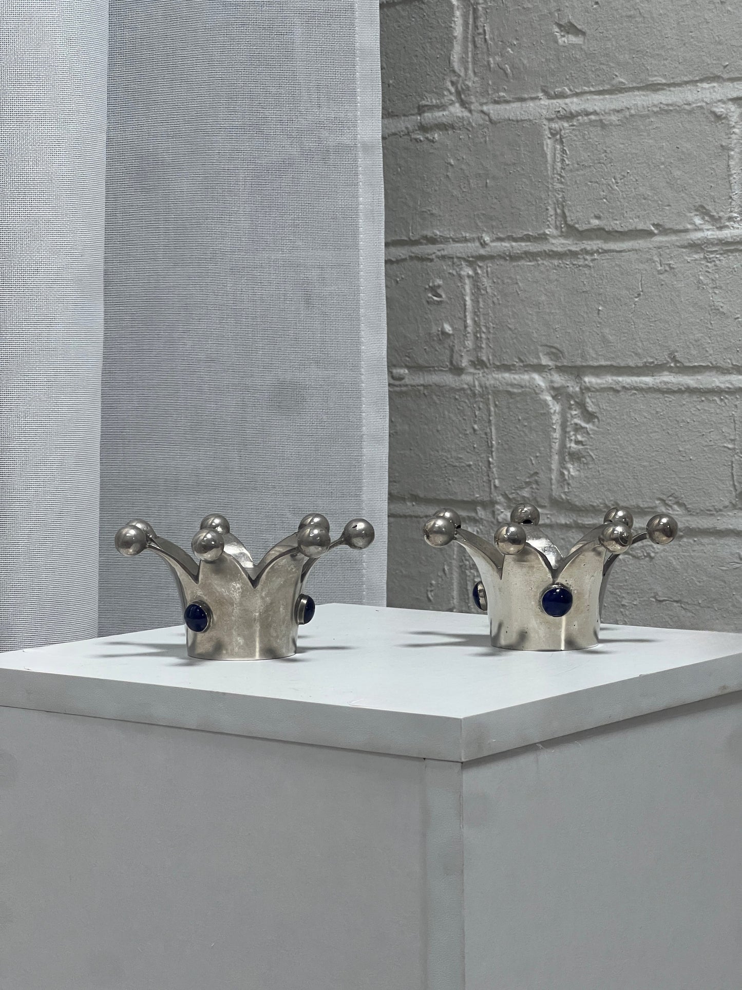 PAIR OF SILVER CHROME CANDLE HOLDERS