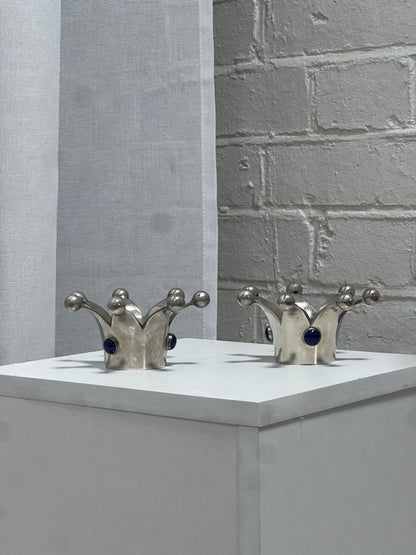 PAIR OF SILVER CHROME CANDLE HOLDERS
