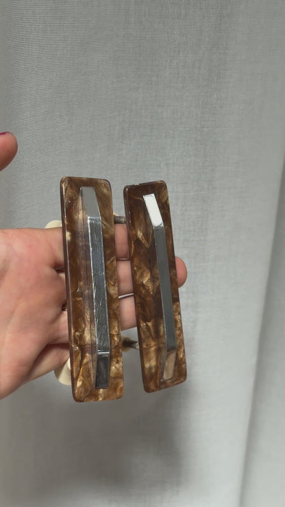 60S MOTTLED BROWN & CHROME PULL HANDLES